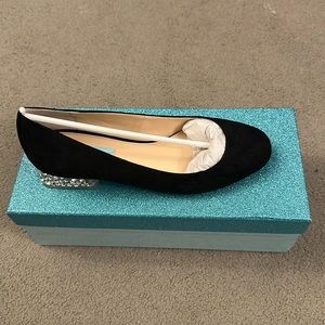 Women’s black suede low heel pumps